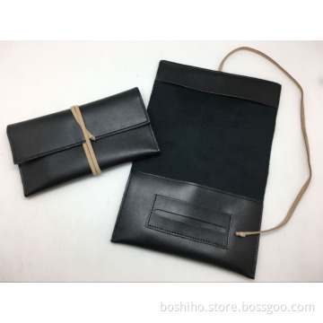 Boshiho black leather cigarette case PU tobacco pouch bag